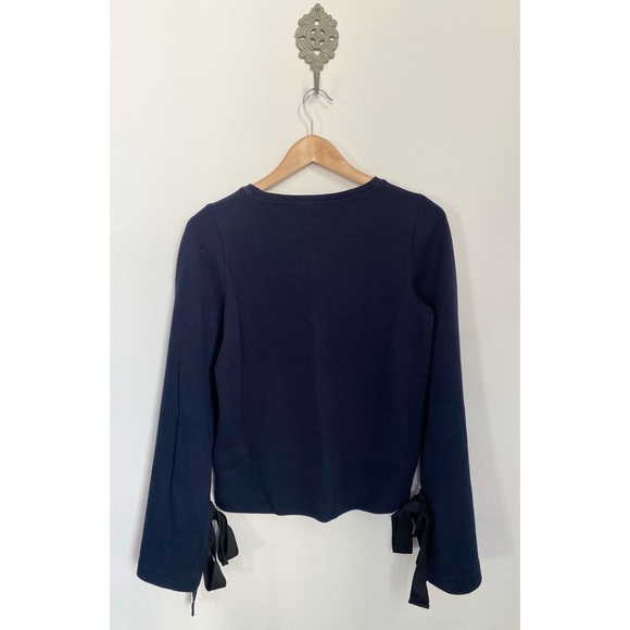J. Crew • Navy Blue Tie Bell Shaped Long Sleeve Knit Blouse Top - Picture 10 of 16